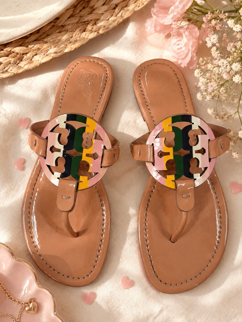 Like New Tory Burch Pastel Rainbow Patent Leather  Sandals